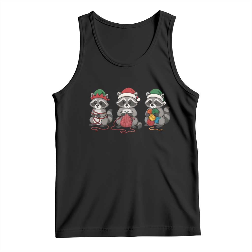 Christmas Raccoon Knitting Tank Top Funny Holiday Yarn Gift - Wonder Print Shop