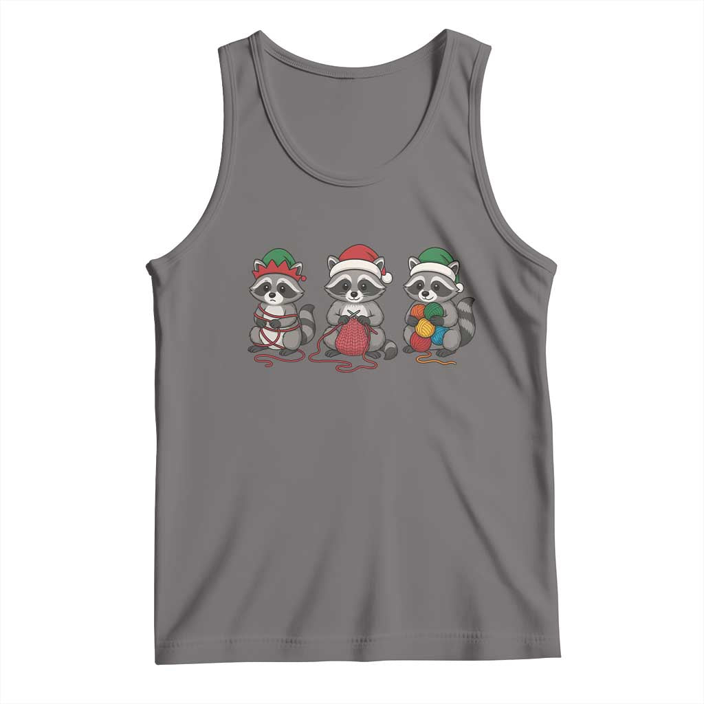 Christmas Raccoon Knitting Tank Top Funny Holiday Yarn Gift - Wonder Print Shop