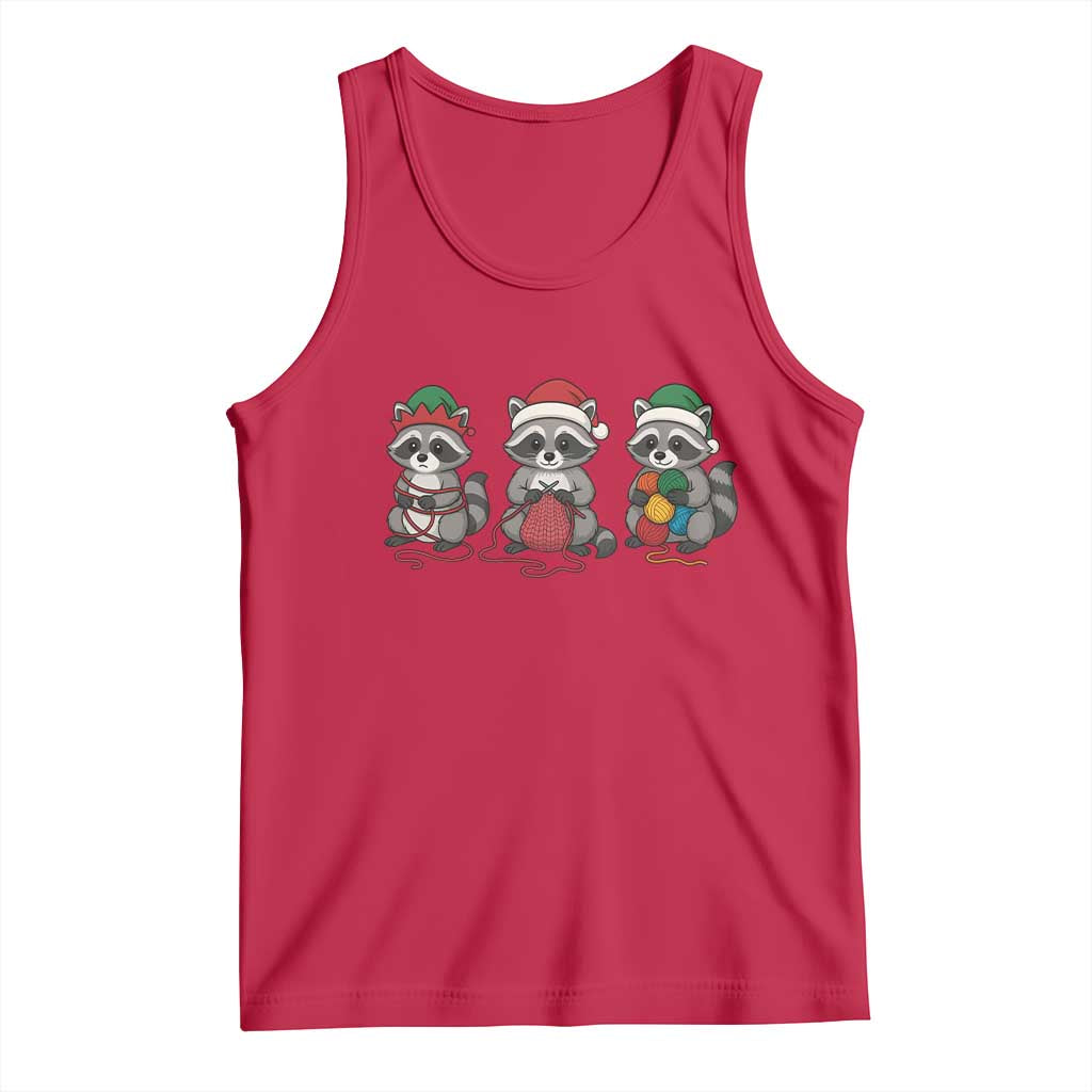 Christmas Raccoon Knitting Tank Top Funny Holiday Yarn Gift - Wonder Print Shop