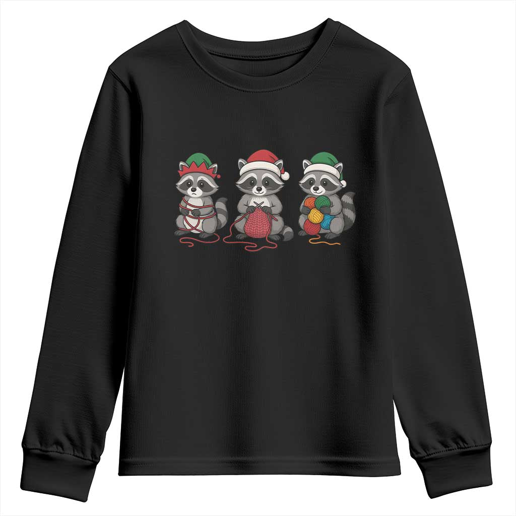 Christmas Raccoon Knitting Youth Sweatshirt Funny Holiday Yarn Gift - Wonder Print Shop