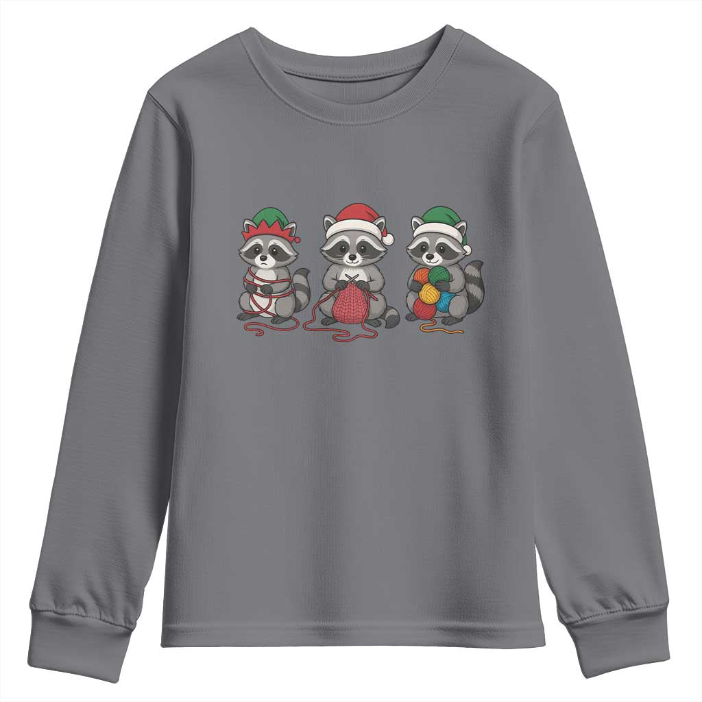 Christmas Raccoon Knitting Youth Sweatshirt Funny Holiday Yarn Gift - Wonder Print Shop