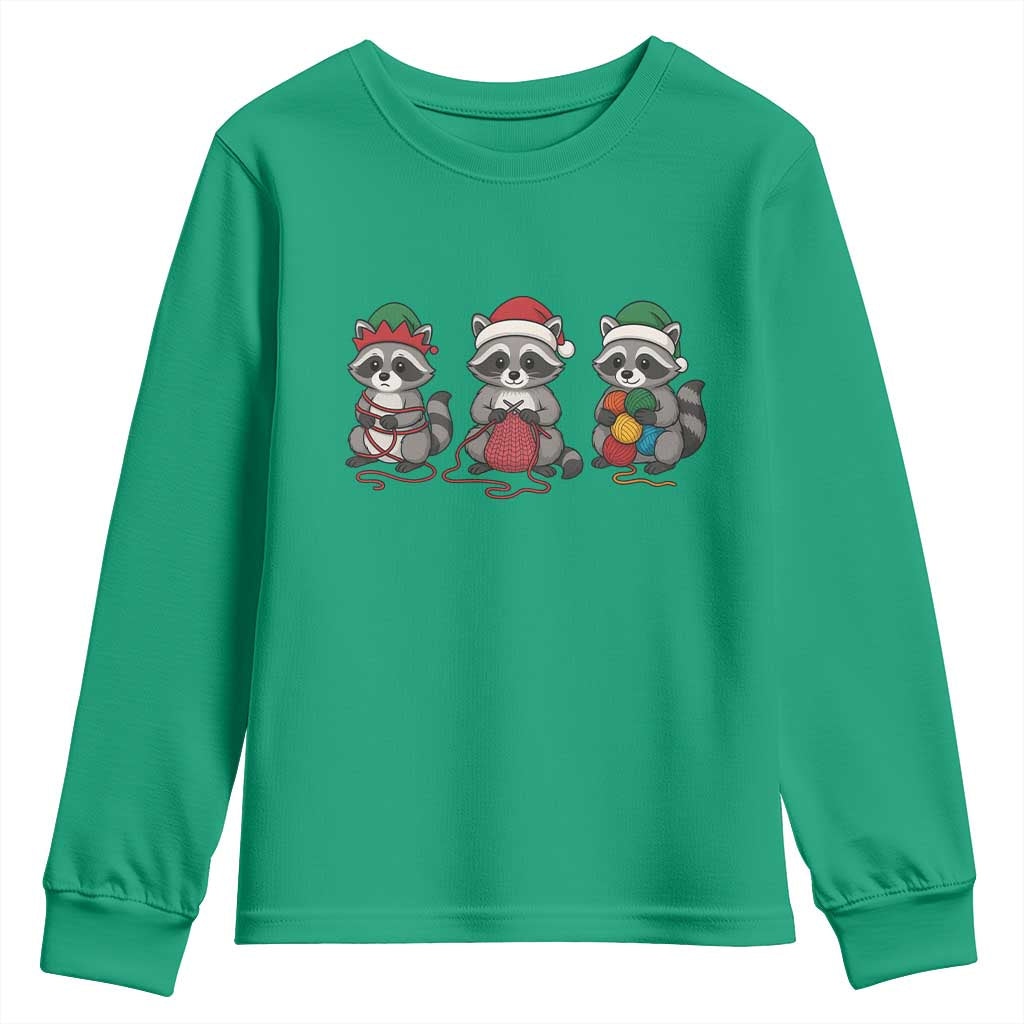 Christmas Raccoon Knitting Youth Sweatshirt Funny Holiday Yarn Gift - Wonder Print Shop