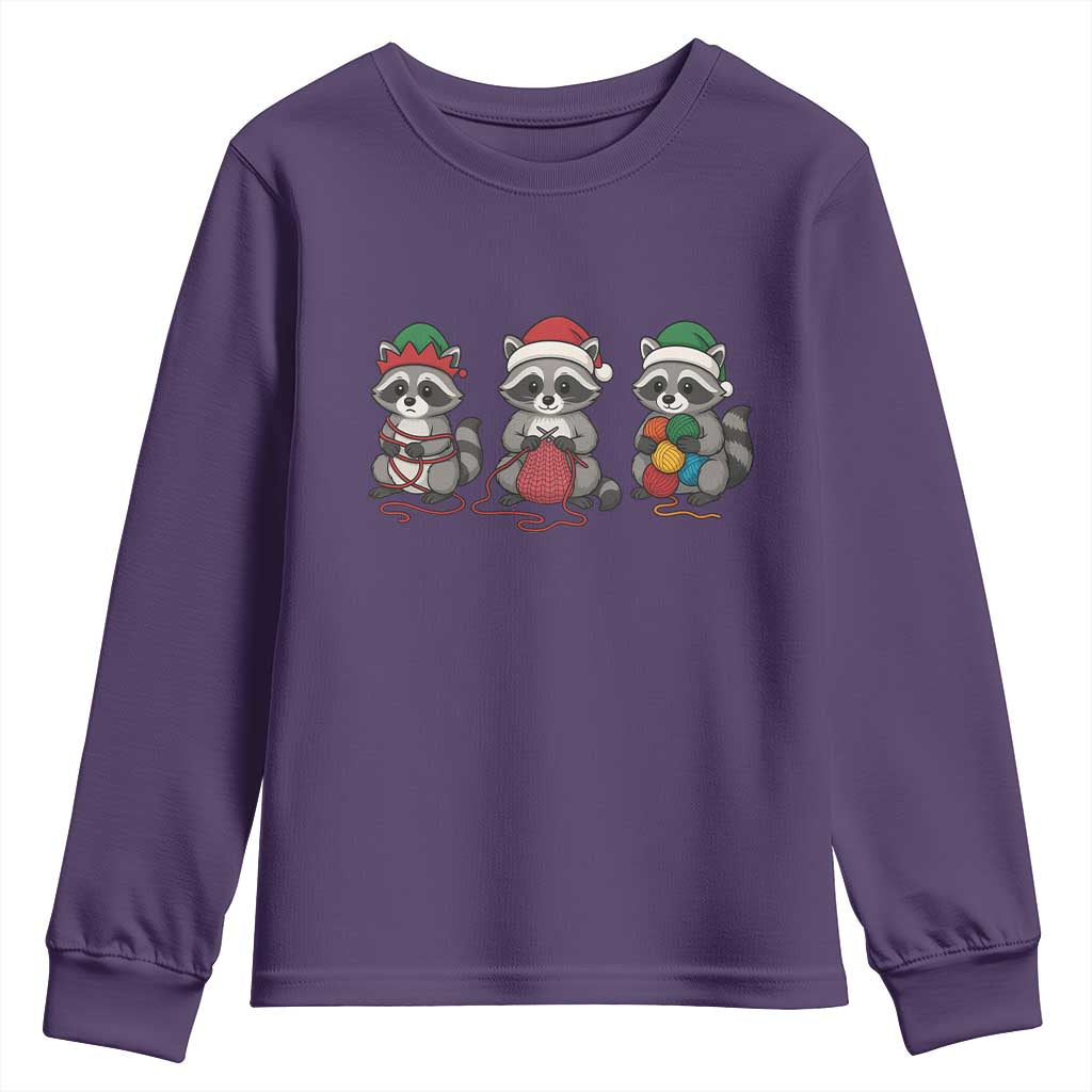 Christmas Raccoon Knitting Youth Sweatshirt Funny Holiday Yarn Gift - Wonder Print Shop