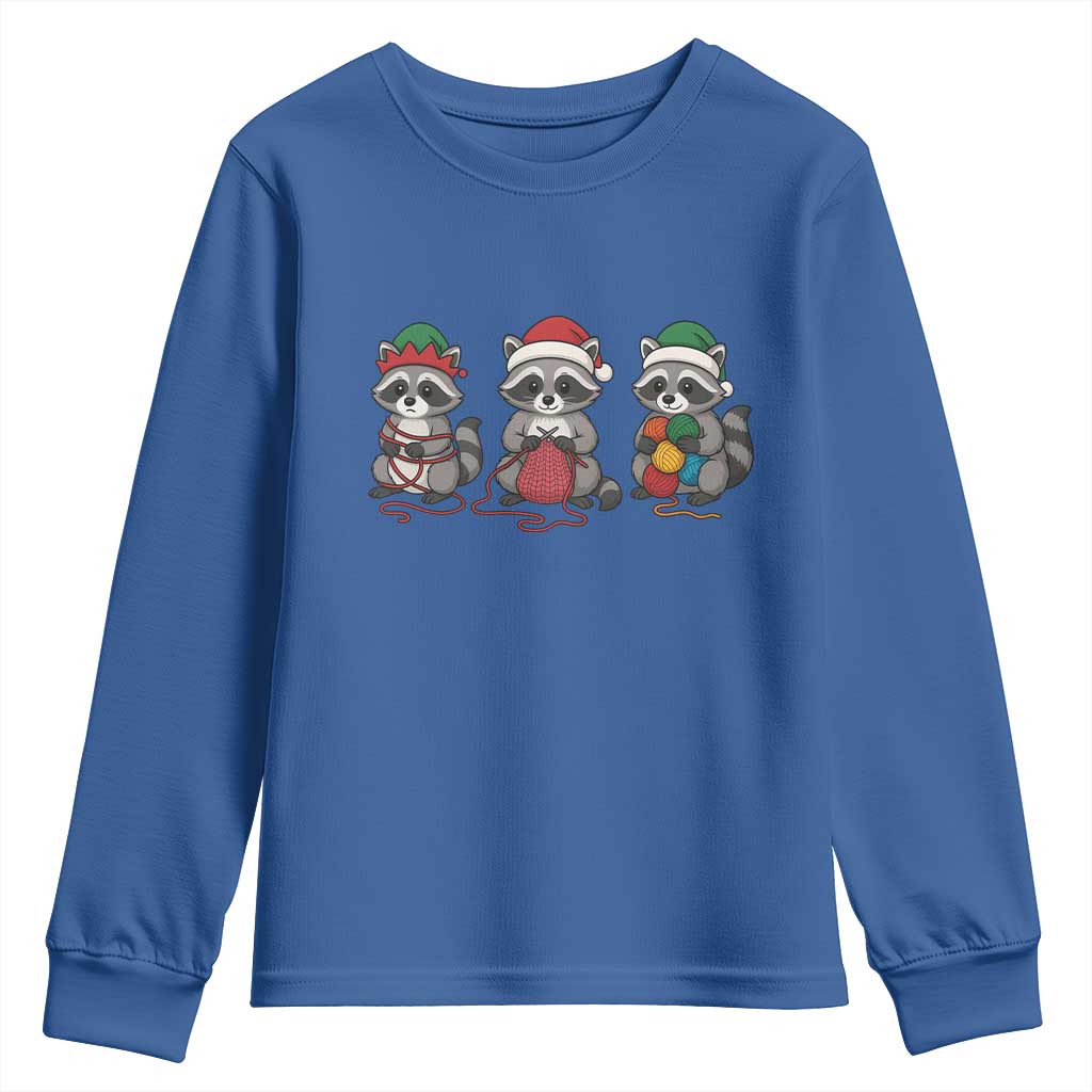 Christmas Raccoon Knitting Youth Sweatshirt Funny Holiday Yarn Gift - Wonder Print Shop