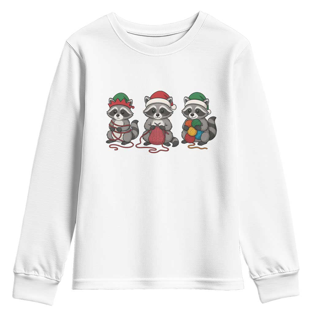 Christmas Raccoon Knitting Youth Sweatshirt Funny Holiday Yarn Gift - Wonder Print Shop
