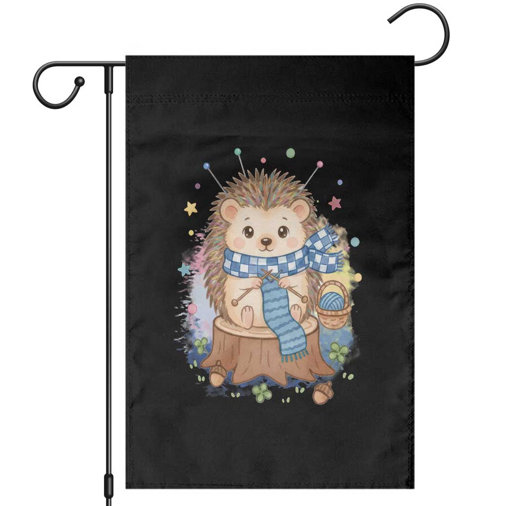 Cute Hedgehog Knitting Garden Flag Gift For Crocheter - Wonder Print Shop