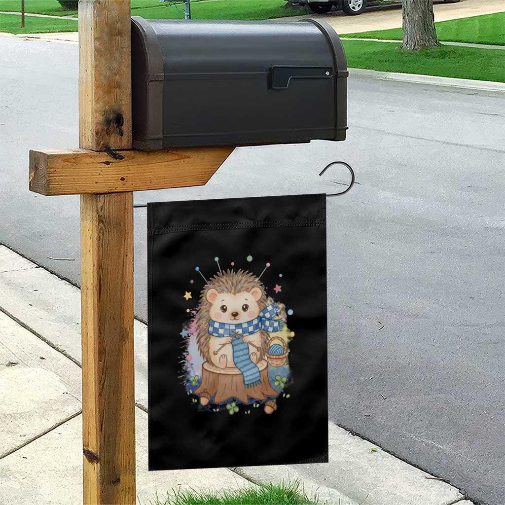 Cute Hedgehog Knitting Garden Flag Gift For Crocheter - Wonder Print Shop