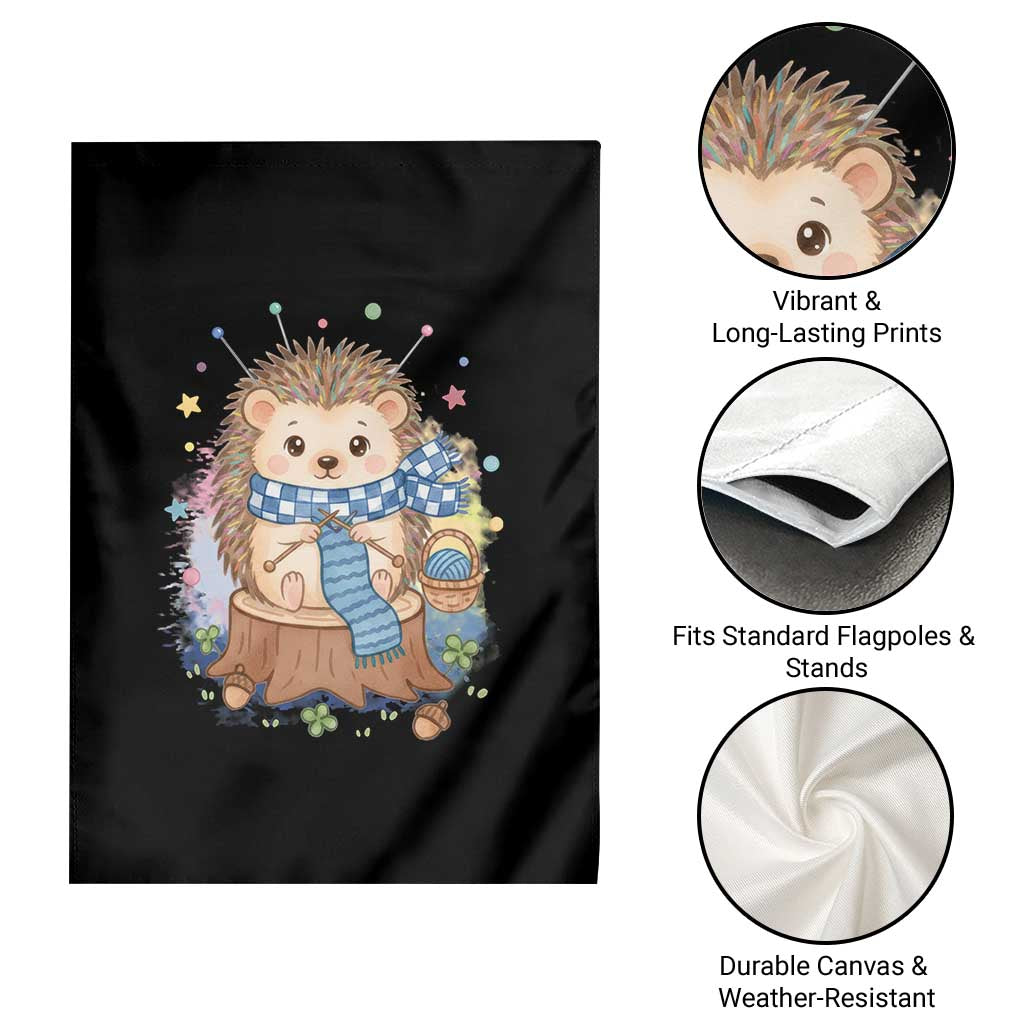 Cute Hedgehog Knitting Garden Flag Gift For Crocheter - Wonder Print Shop
