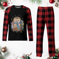 Cute Hedgehog Knitting Plaid Pajama Set Gift For Crocheter - Wonder Print Shop