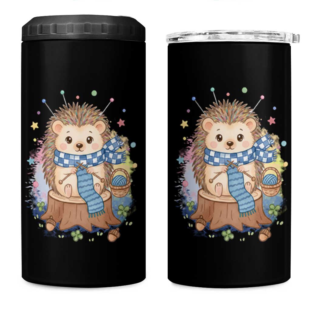 Cute Hedgehog Knitting 4 in 1 Can Cooler Tumbler Gift For Crocheter - Wonder Print Shop