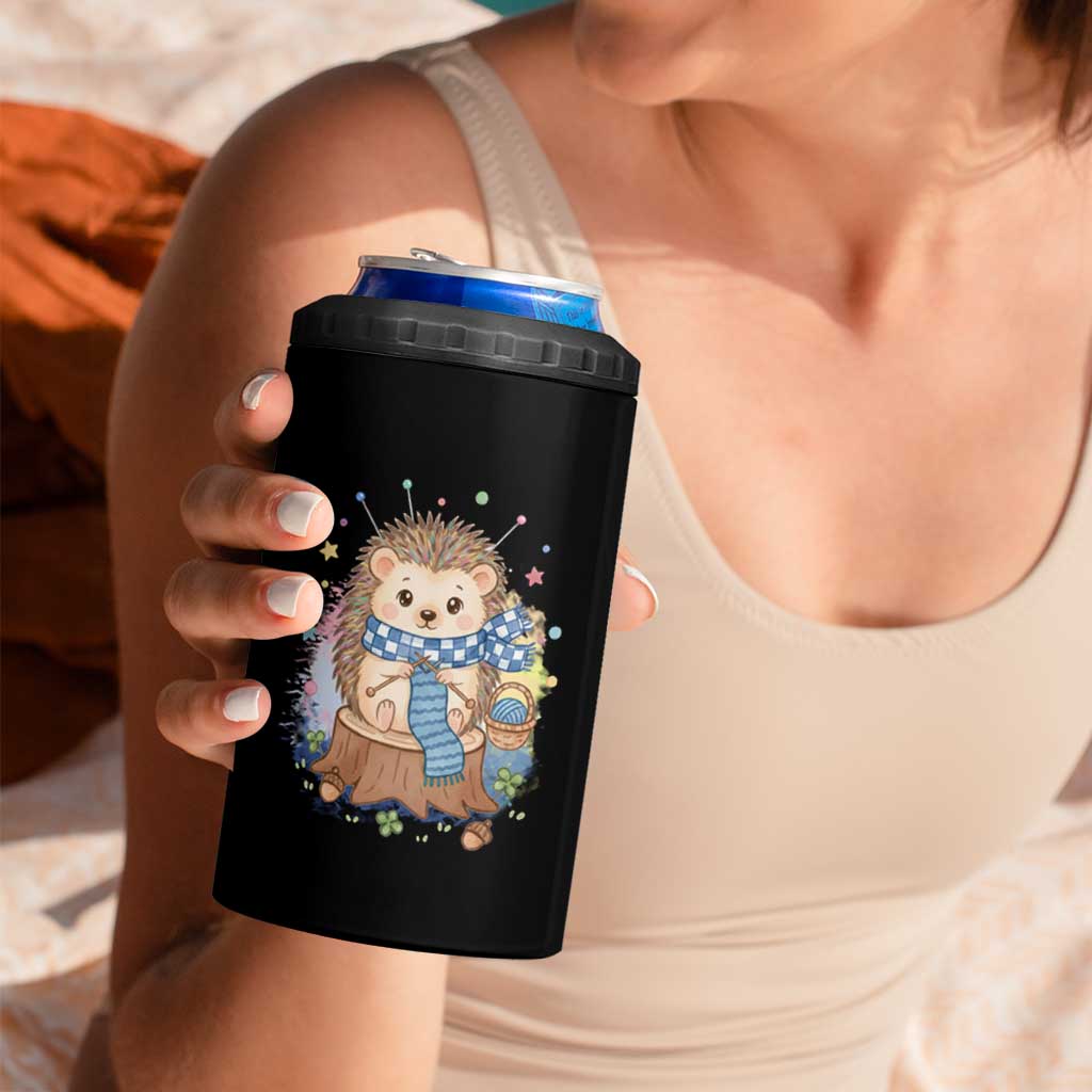 Cute Hedgehog Knitting 4 in 1 Can Cooler Tumbler Gift For Crocheter - Wonder Print Shop