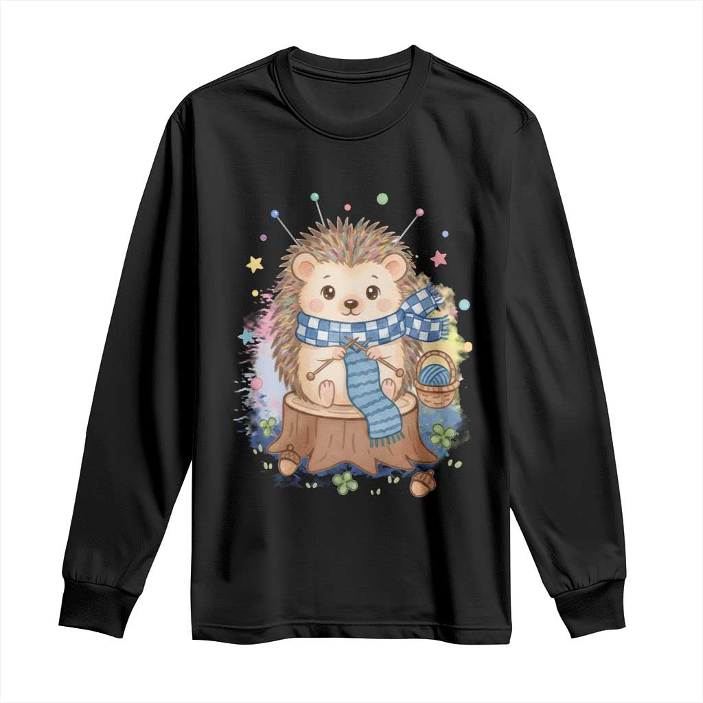 Cute Hedgehog Knitting Long Sleeve Shirt Gift For Crocheter - Wonder Print Shop