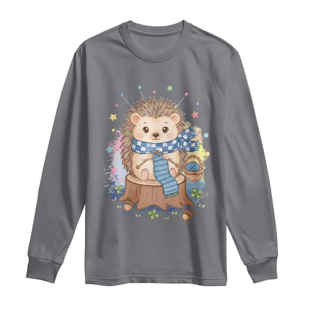 Cute Hedgehog Knitting Long Sleeve Shirt Gift For Crocheter - Wonder Print Shop