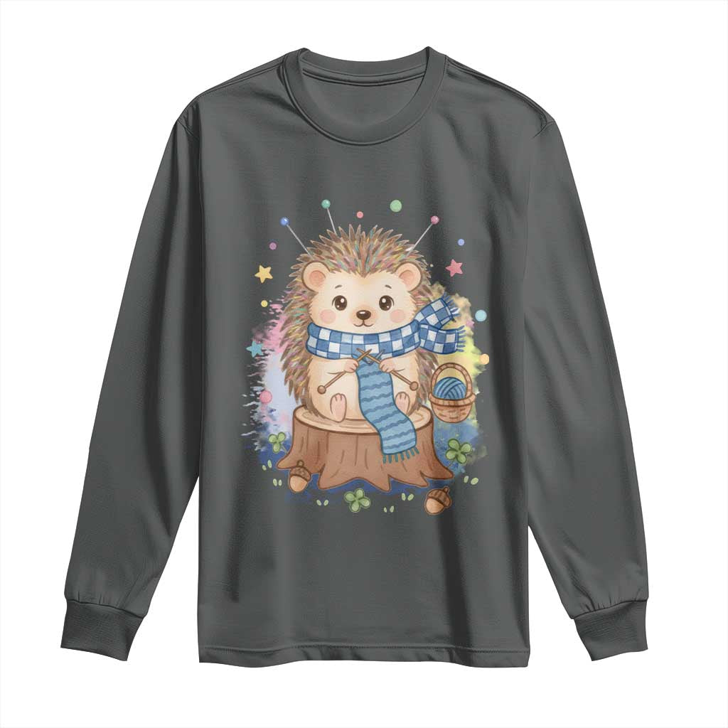 Cute Hedgehog Knitting Long Sleeve Shirt Gift For Crocheter - Wonder Print Shop
