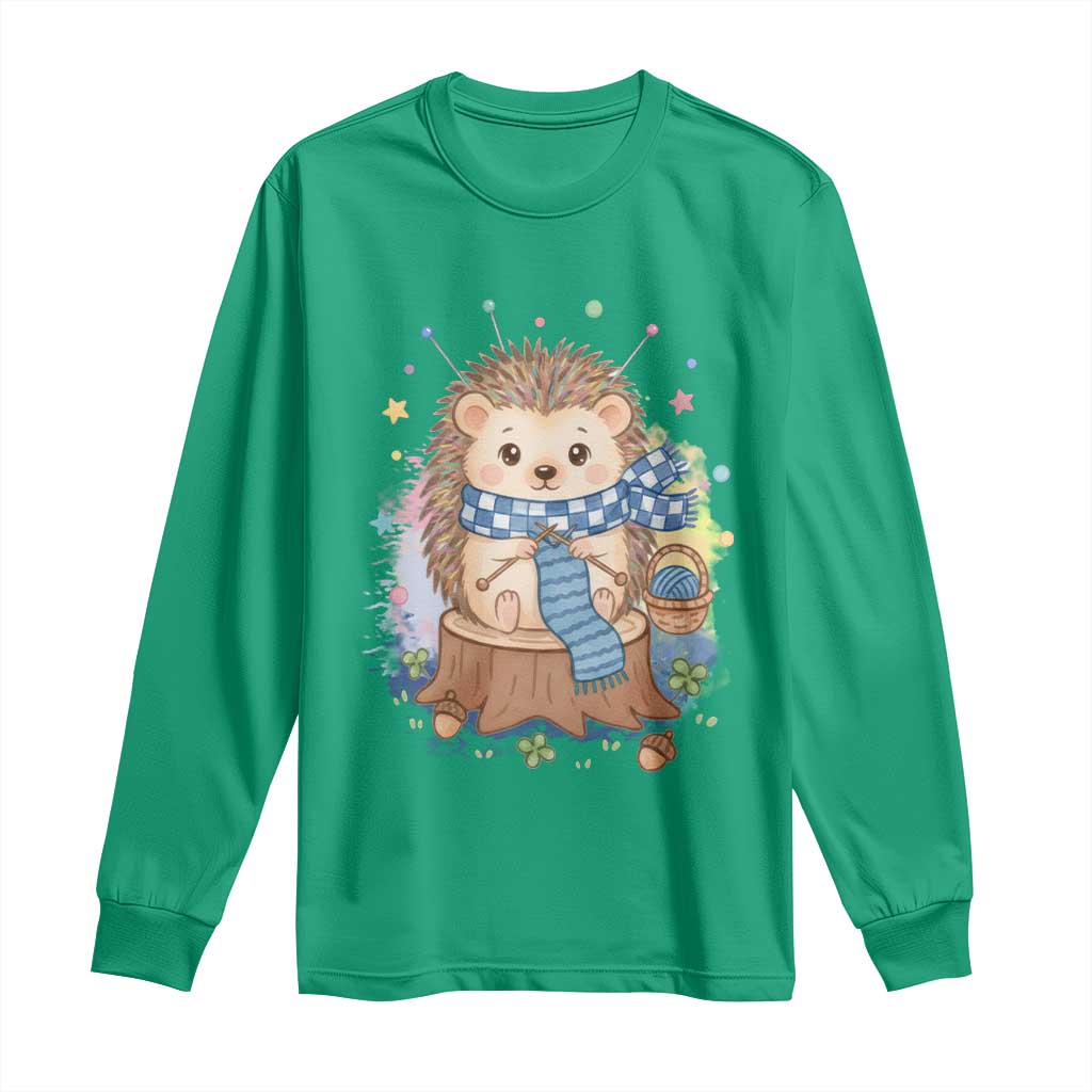 Cute Hedgehog Knitting Long Sleeve Shirt Gift For Crocheter - Wonder Print Shop