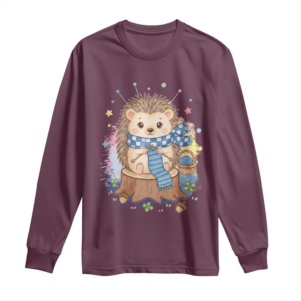 Cute Hedgehog Knitting Long Sleeve Shirt Gift For Crocheter - Wonder Print Shop