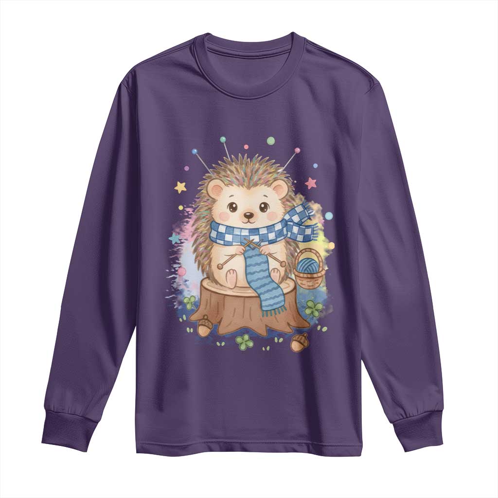 Cute Hedgehog Knitting Long Sleeve Shirt Gift For Crocheter - Wonder Print Shop
