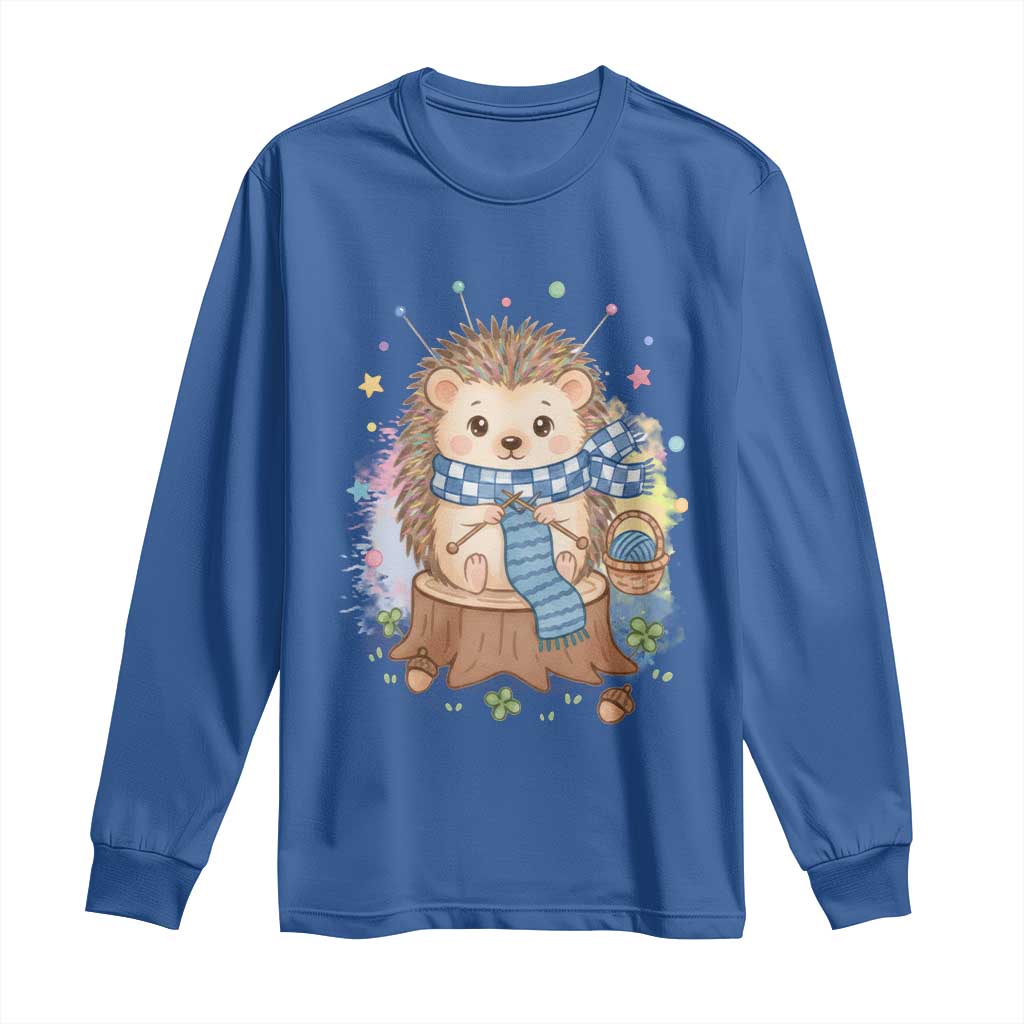 Cute Hedgehog Knitting Long Sleeve Shirt Gift For Crocheter - Wonder Print Shop