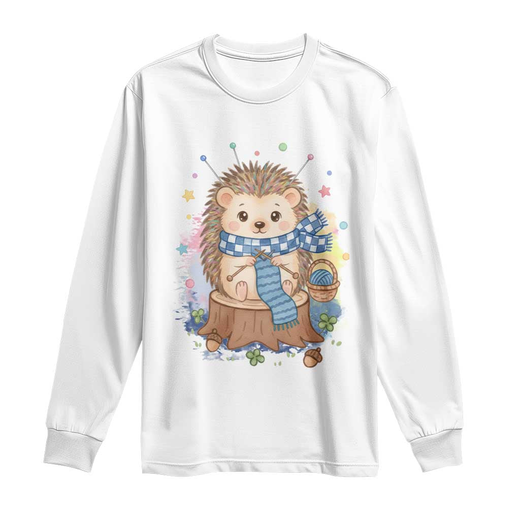 Cute Hedgehog Knitting Long Sleeve Shirt Gift For Crocheter - Wonder Print Shop