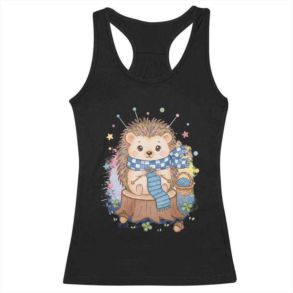 Cute Hedgehog Knitting Racerback Tank Top Gift For Crocheter - Wonder Print Shop