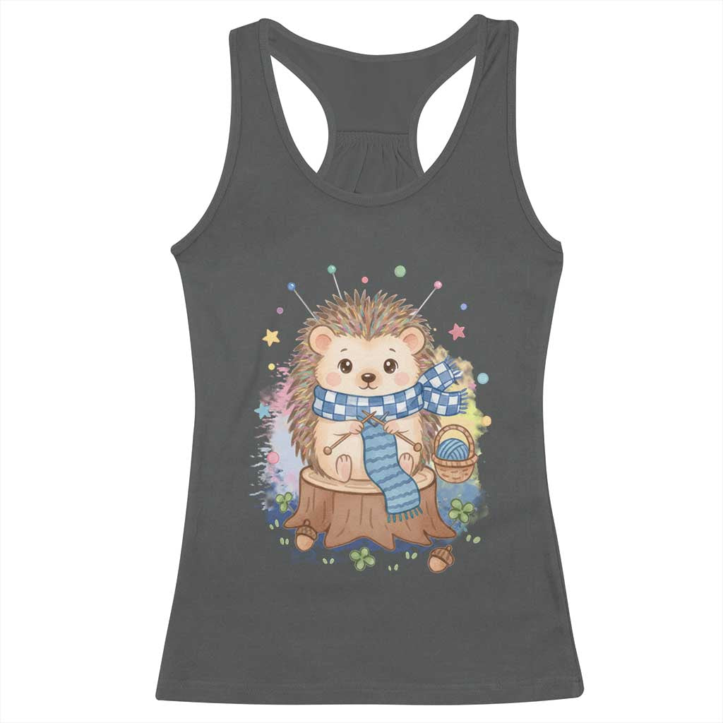 Cute Hedgehog Knitting Racerback Tank Top Gift For Crocheter - Wonder Print Shop
