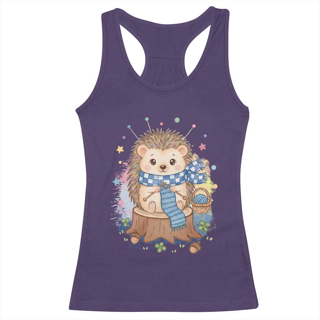 Cute Hedgehog Knitting Racerback Tank Top Gift For Crocheter - Wonder Print Shop