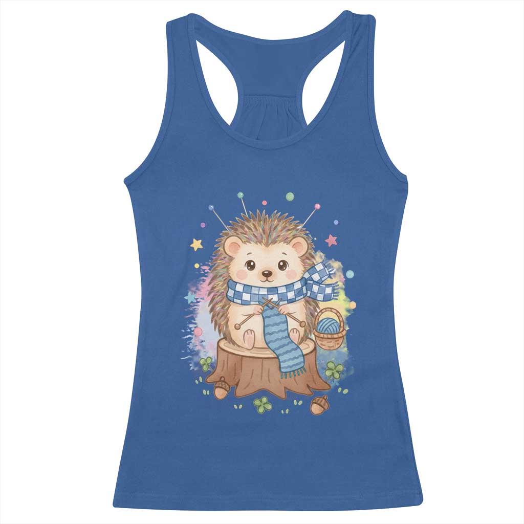 Cute Hedgehog Knitting Racerback Tank Top Gift For Crocheter - Wonder Print Shop