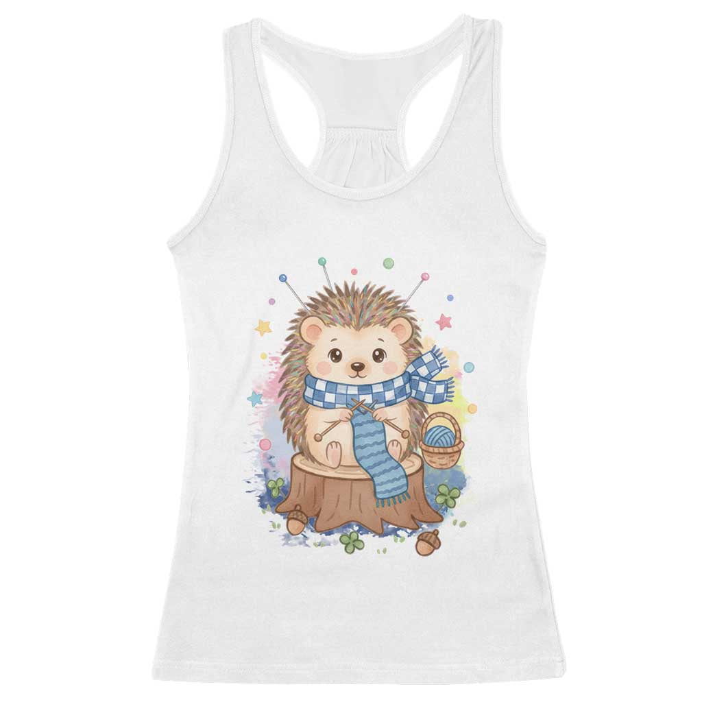 Cute Hedgehog Knitting Racerback Tank Top Gift For Crocheter - Wonder Print Shop