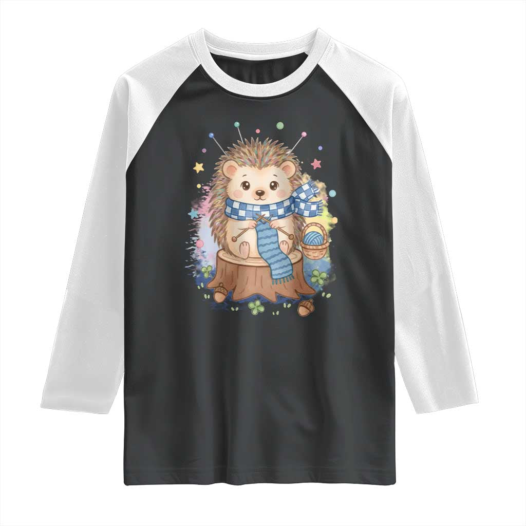 Cute Hedgehog Knitting Raglan Shirt Gift For Crocheter - Wonder Print Shop