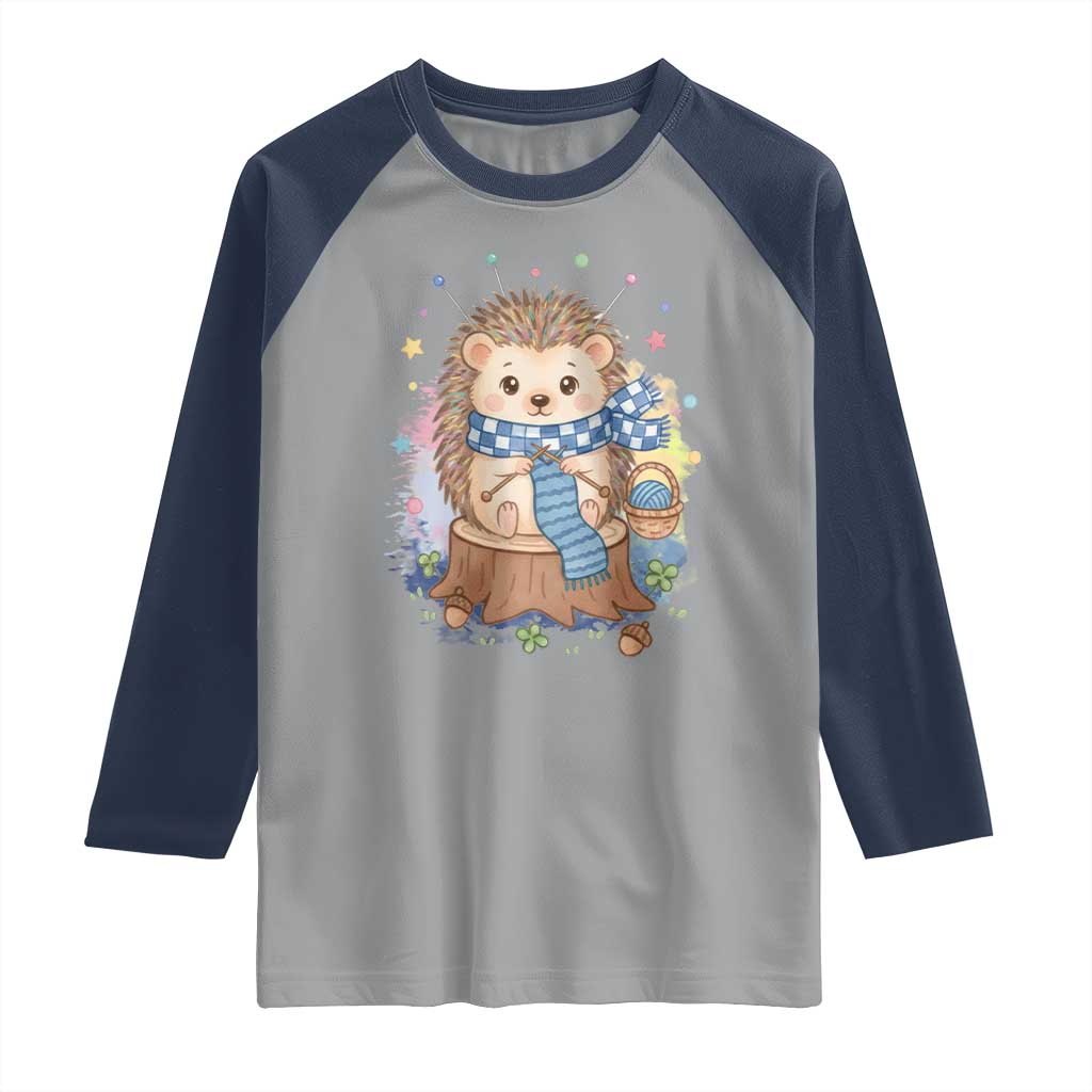 Cute Hedgehog Knitting Raglan Shirt Gift For Crocheter - Wonder Print Shop