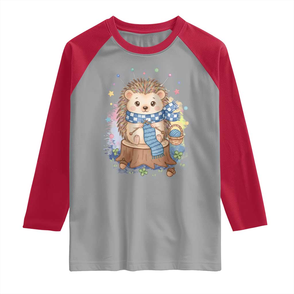 Cute Hedgehog Knitting Raglan Shirt Gift For Crocheter - Wonder Print Shop