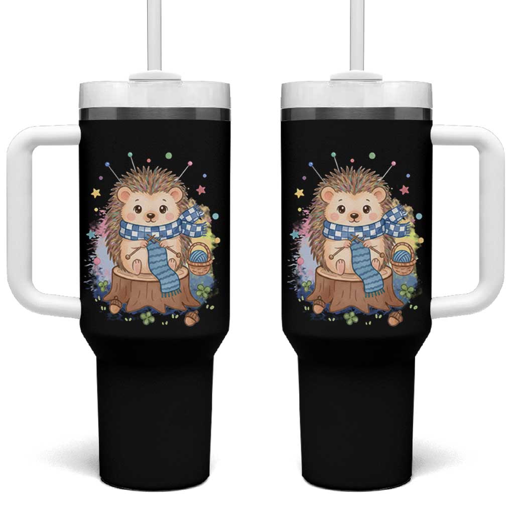 Cute Hedgehog Knitting Tumbler With Handle Gift For Crocheter - Wonder Print Shop