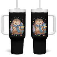 Cute Hedgehog Knitting Tumbler With Handle Gift For Crocheter - Wonder Print Shop