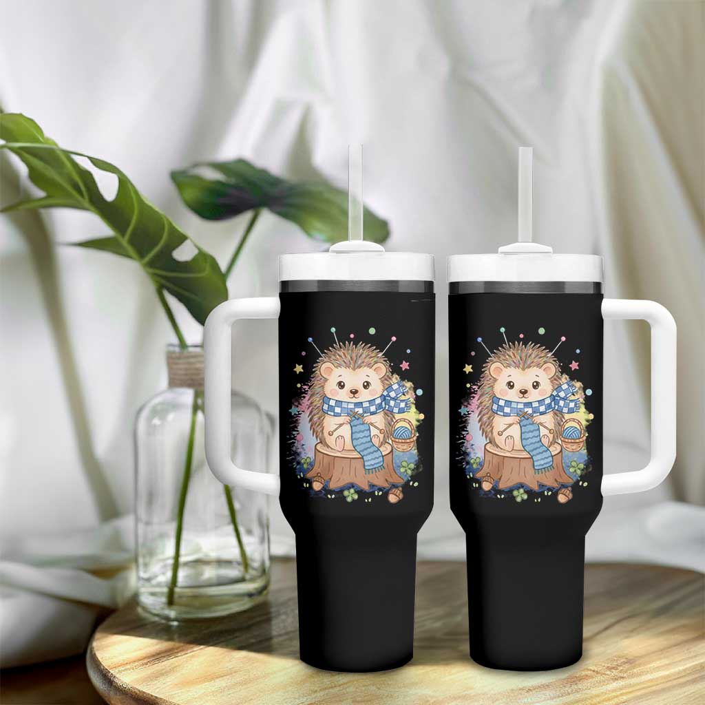 Cute Hedgehog Knitting Tumbler With Handle Gift For Crocheter - Wonder Print Shop