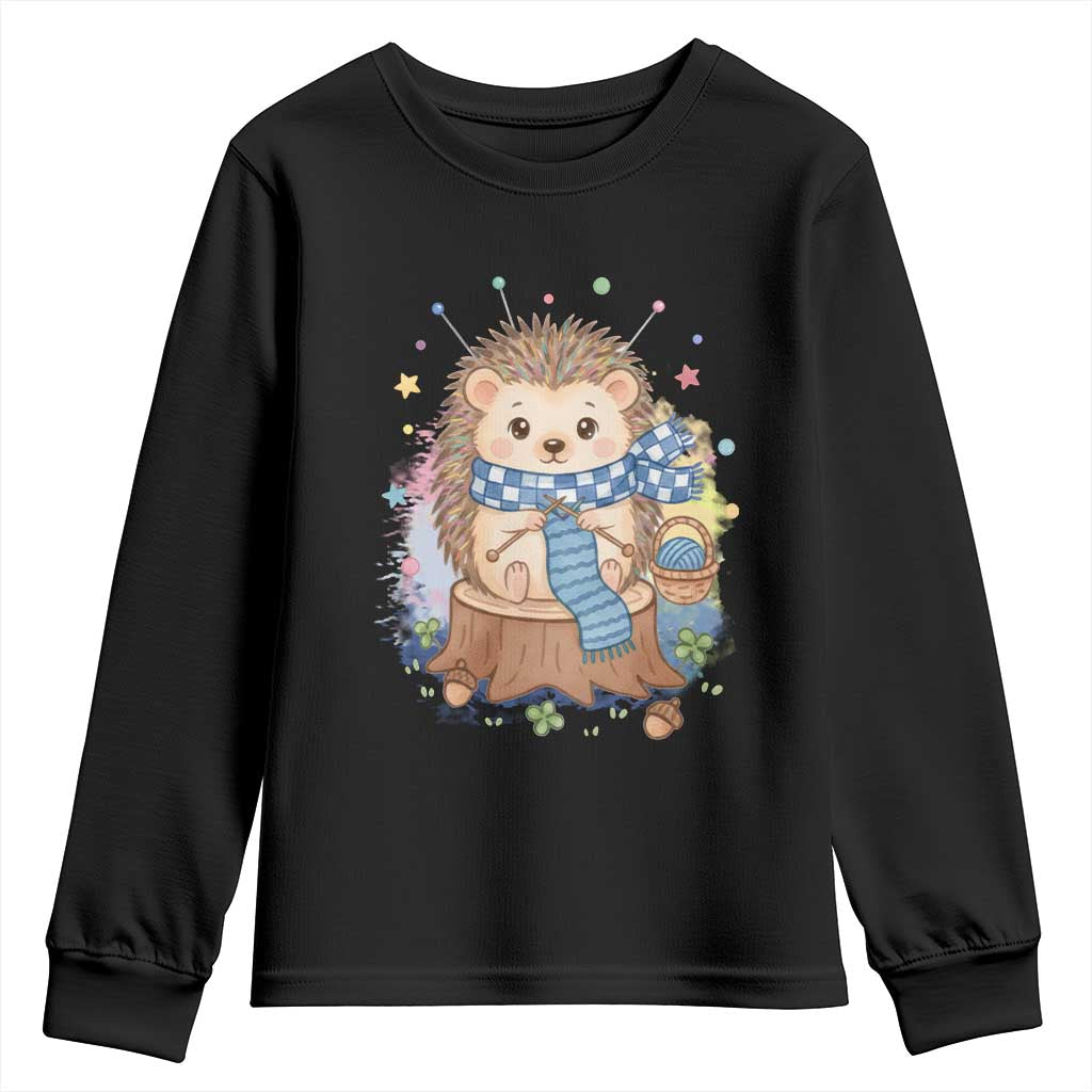 Cute Hedgehog Knitting Youth Sweatshirt Gift For Crocheter - Wonder Print Shop
