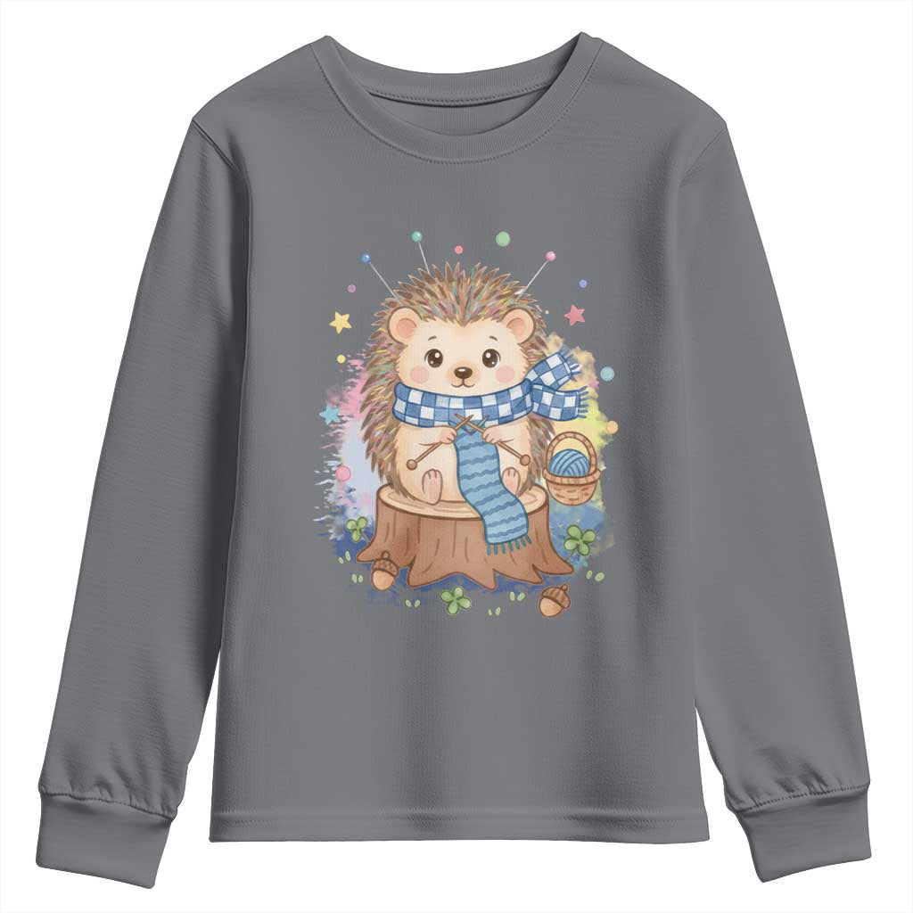 Cute Hedgehog Knitting Youth Sweatshirt Gift For Crocheter - Wonder Print Shop