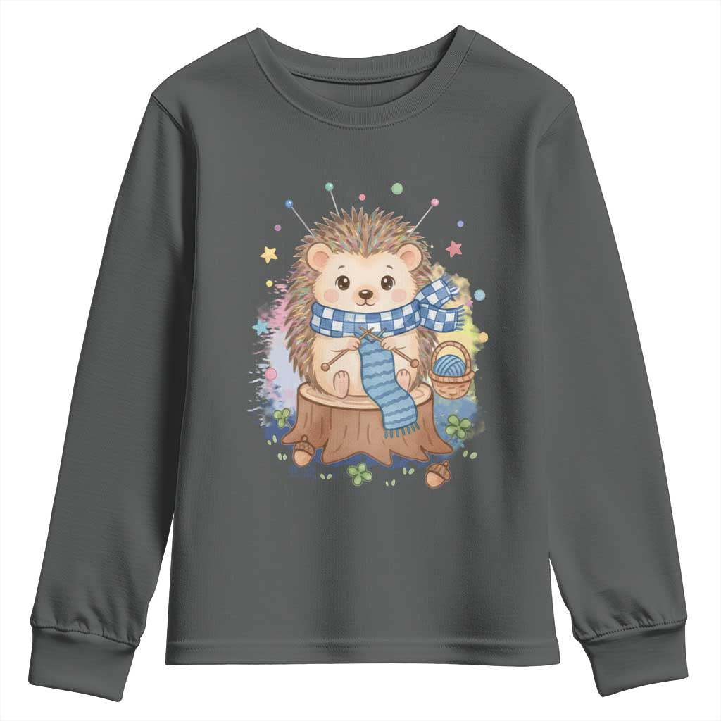 Cute Hedgehog Knitting Youth Sweatshirt Gift For Crocheter - Wonder Print Shop