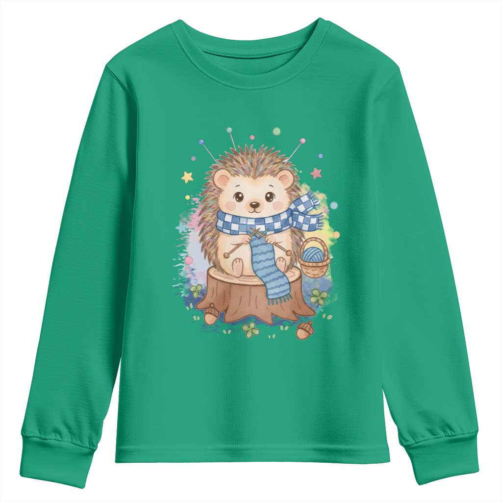 Cute Hedgehog Knitting Youth Sweatshirt Gift For Crocheter - Wonder Print Shop