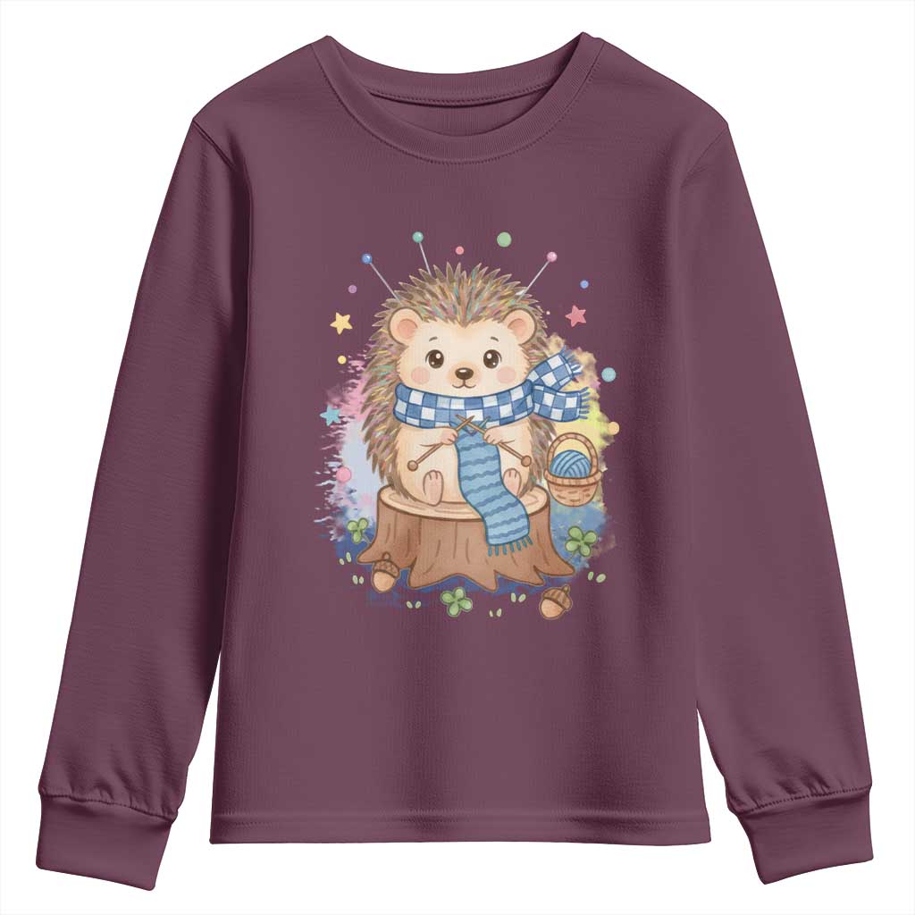 Cute Hedgehog Knitting Youth Sweatshirt Gift For Crocheter - Wonder Print Shop