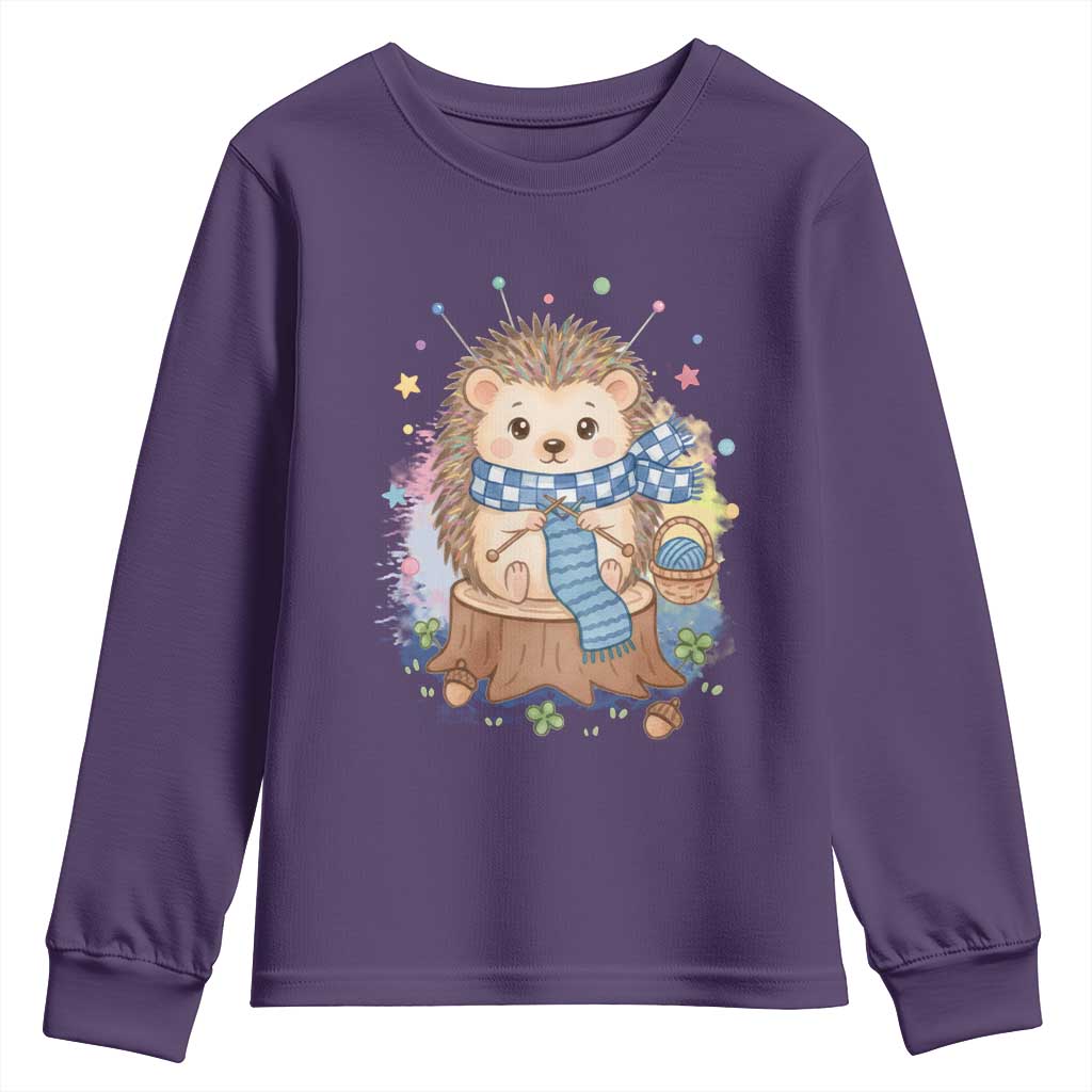 Cute Hedgehog Knitting Youth Sweatshirt Gift For Crocheter - Wonder Print Shop