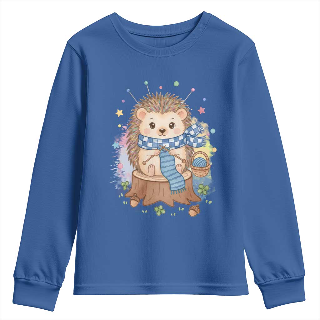 Cute Hedgehog Knitting Youth Sweatshirt Gift For Crocheter - Wonder Print Shop
