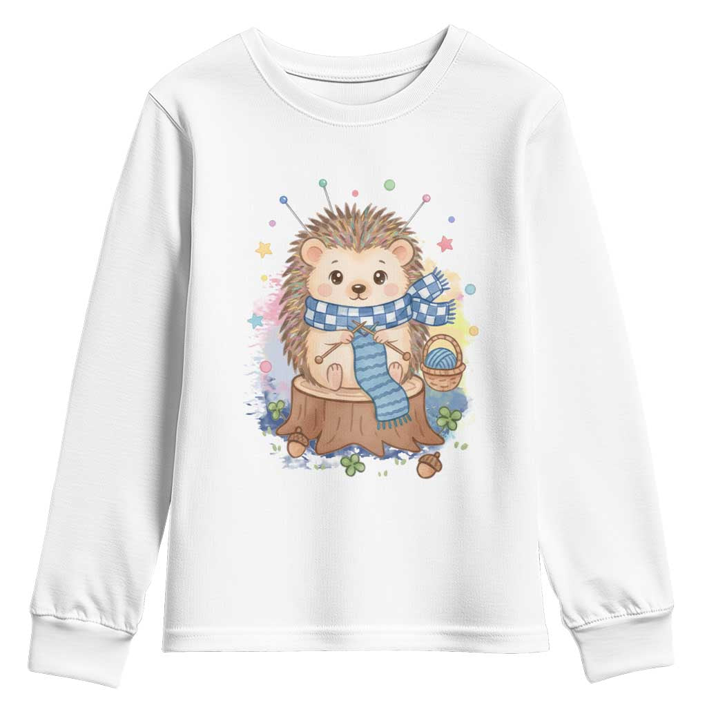 Cute Hedgehog Knitting Youth Sweatshirt Gift For Crocheter - Wonder Print Shop