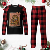 Cute Hedgehog Knitting Plaid Pajama Set Xmas Holiday Gift - Wonder Print Shop