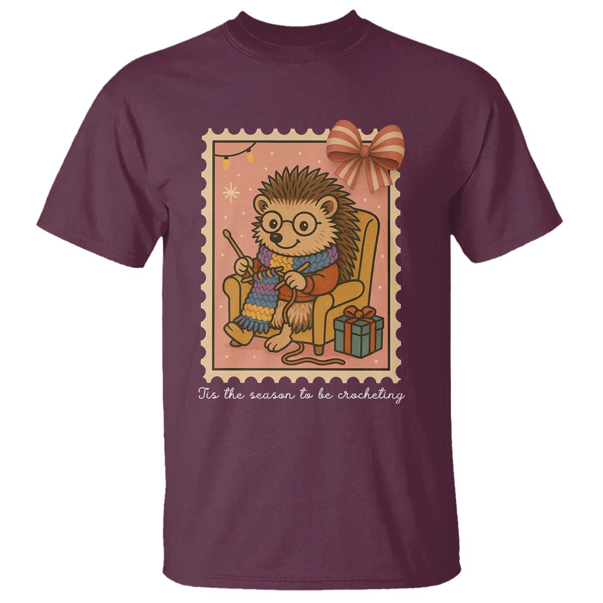 Cute Hedgehog Knitting T Shirt Christmas Holiday Gift - Wonder Print Shop
