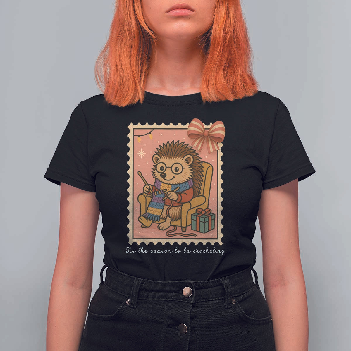 Cute Hedgehog Knitting T Shirt For Women Christmas Holiday Gift - Wonder Print Shop