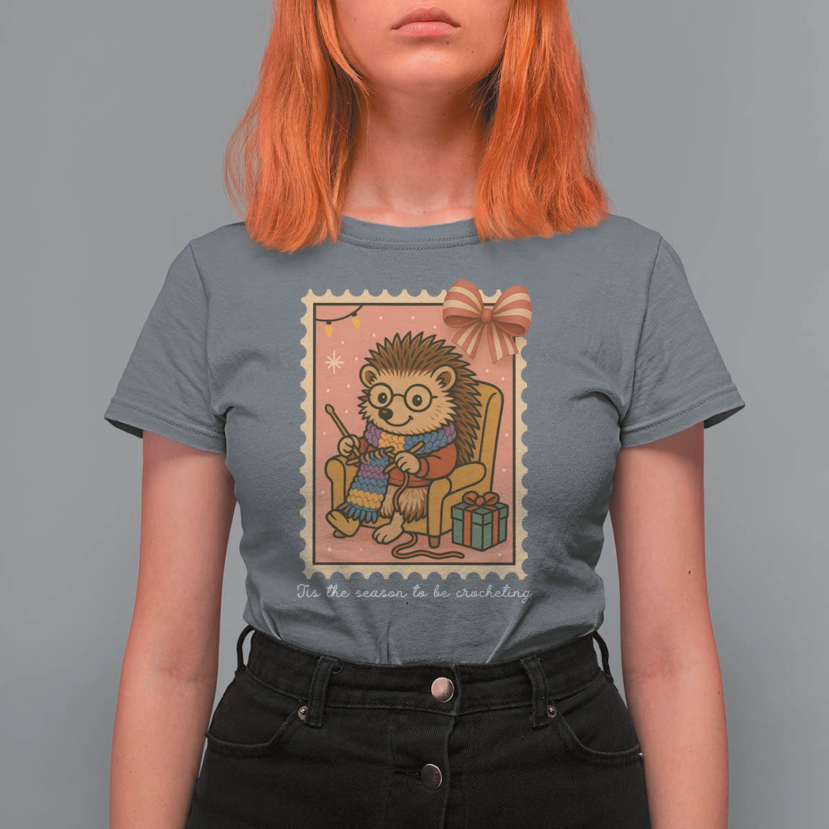 Cute Hedgehog Knitting T Shirt For Women Christmas Holiday Gift - Wonder Print Shop