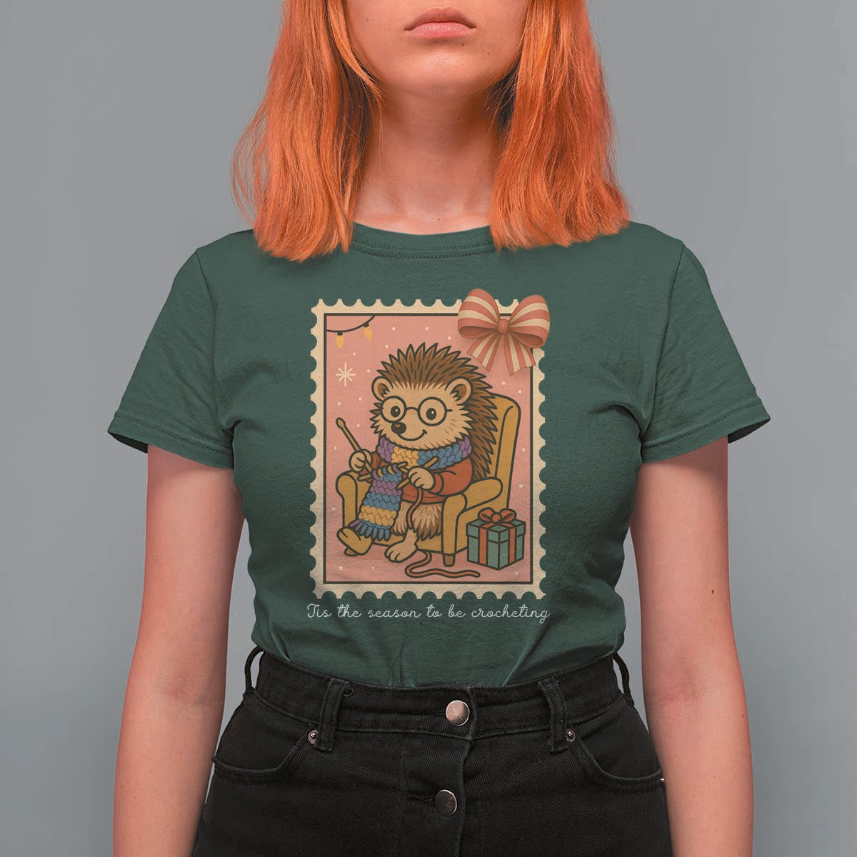 Cute Hedgehog Knitting T Shirt For Women Christmas Holiday Gift - Wonder Print Shop