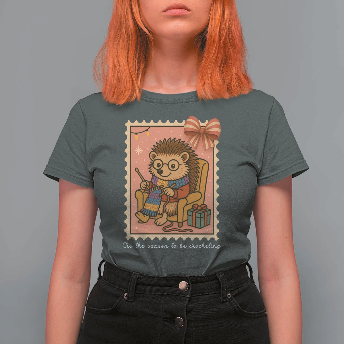 Cute Hedgehog Knitting T Shirt For Women Christmas Holiday Gift - Wonder Print Shop