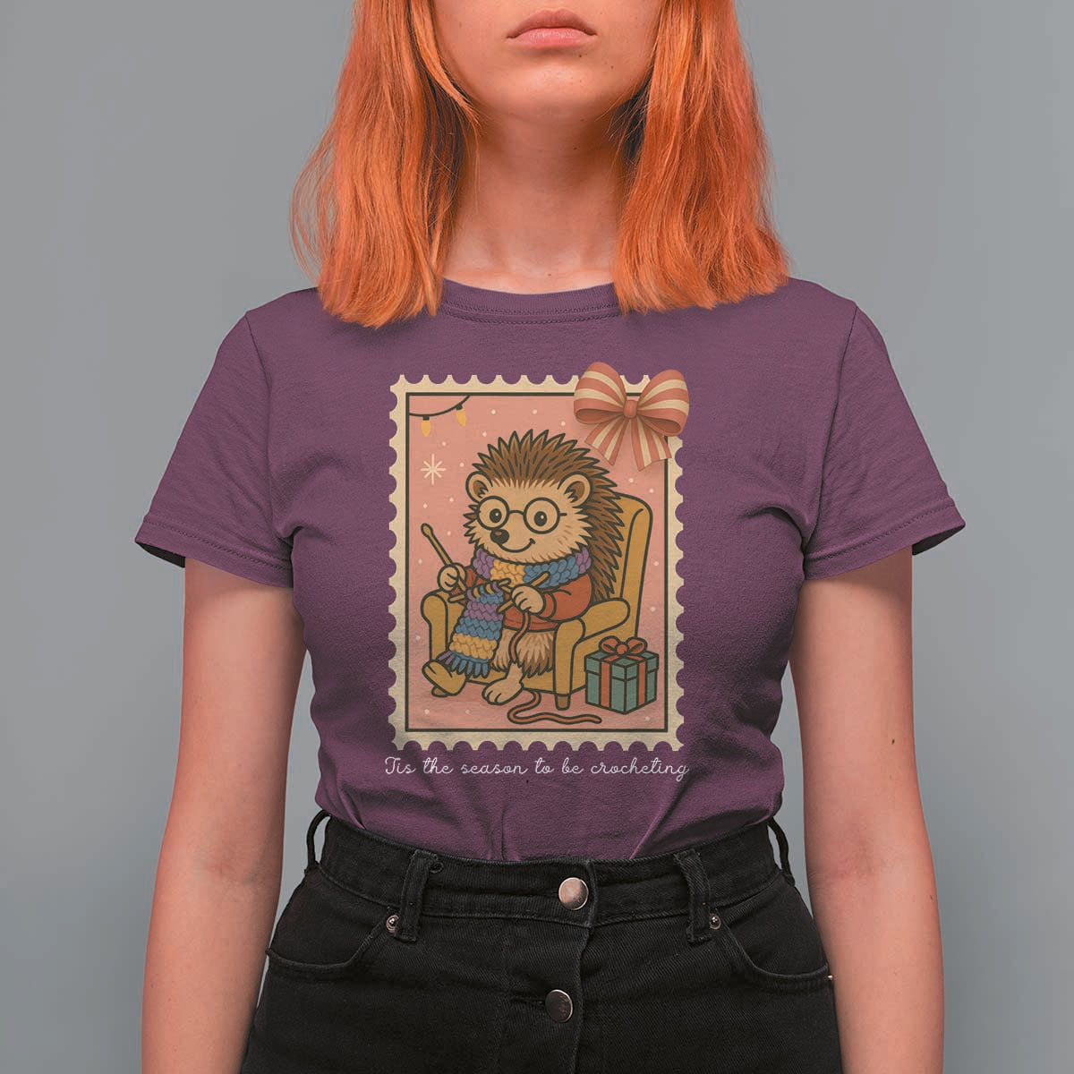 Cute Hedgehog Knitting T Shirt For Women Christmas Holiday Gift - Wonder Print Shop