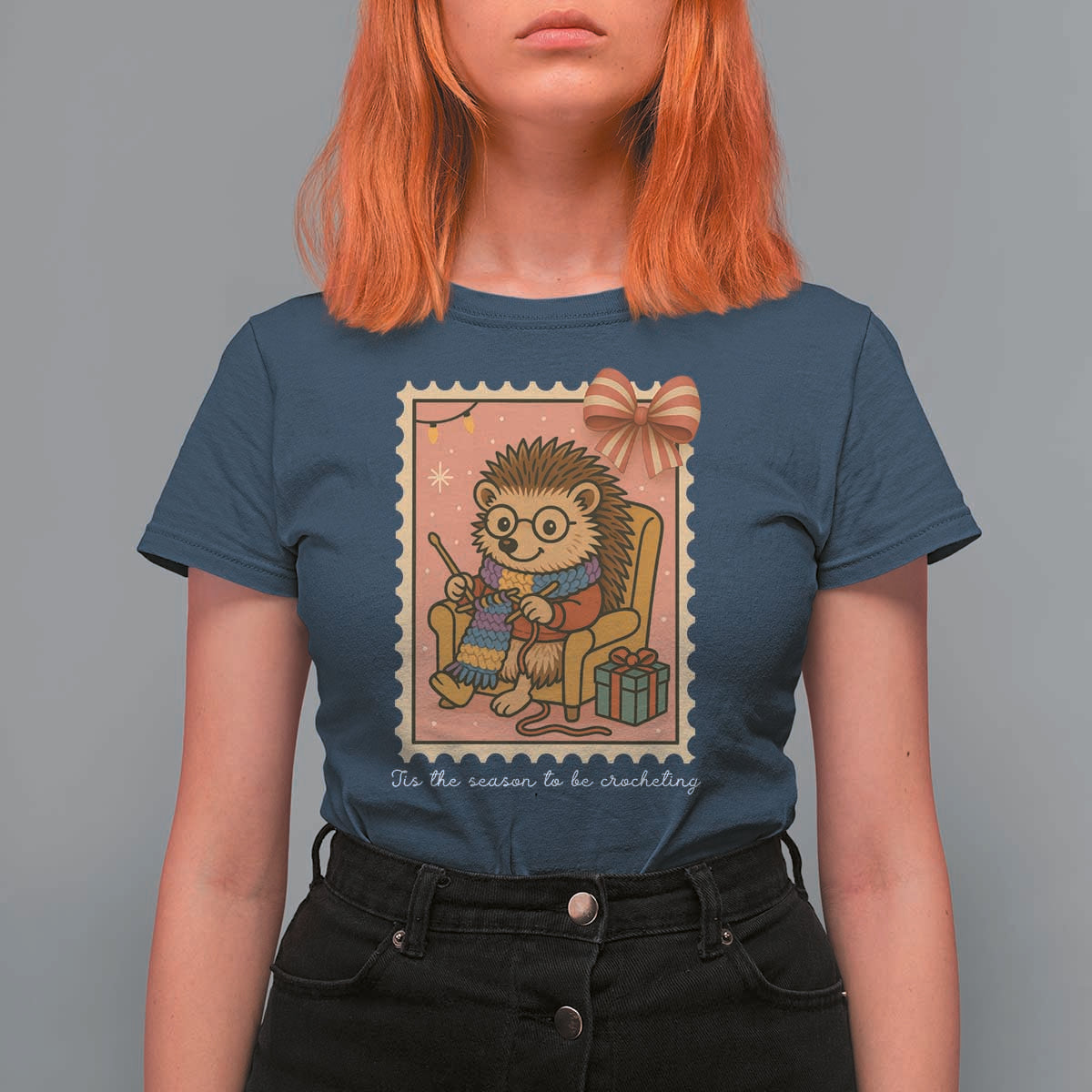 Cute Hedgehog Knitting T Shirt For Women Christmas Holiday Gift - Wonder Print Shop